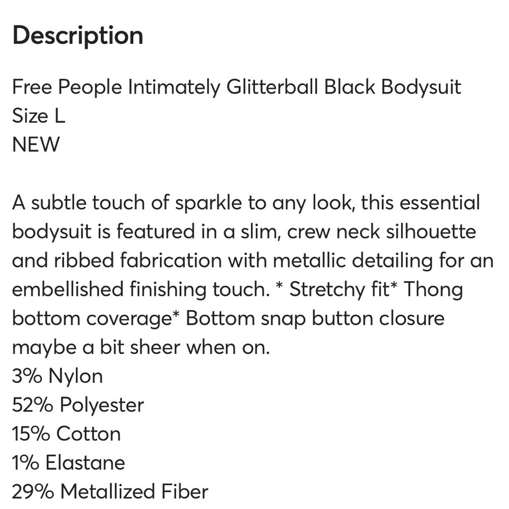 NEW Free People Black Sparkle Glittery Long Sleeve Bodysuit L - Picture 7 of 7